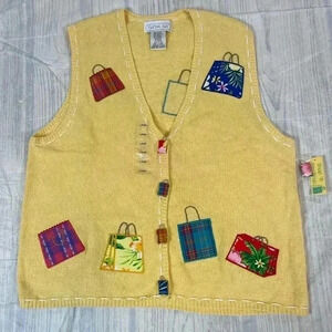 NEW Vintage 90 MANDAL BAY Shopping Bag Fashionista‎ Granny Preppy Sweater vest L